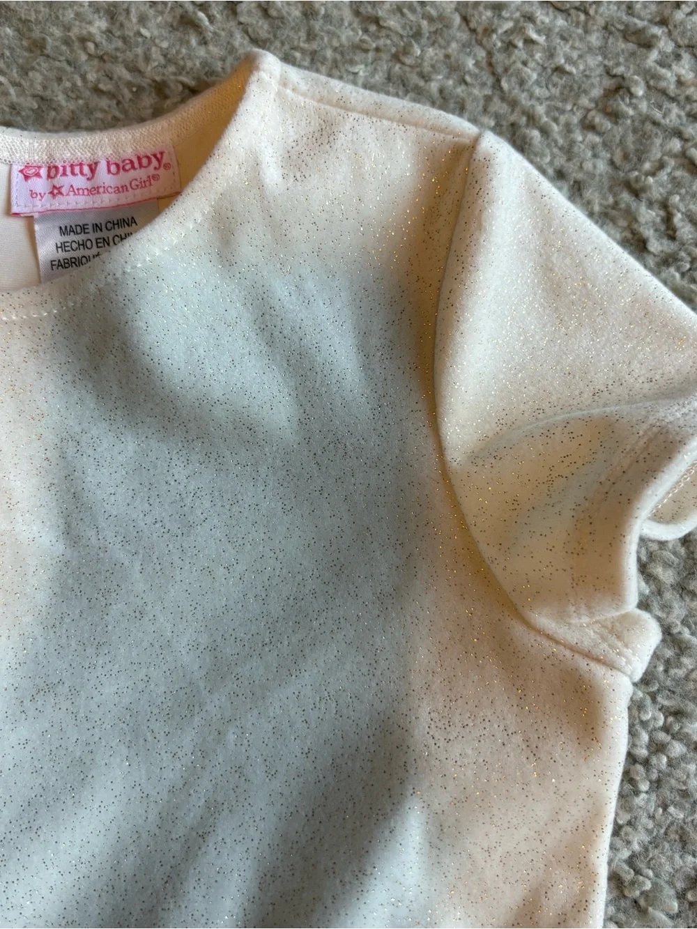 American Girl Bitty Baby Tiered Tulle Dress with Gold Star Print Gold Bow Sz 7